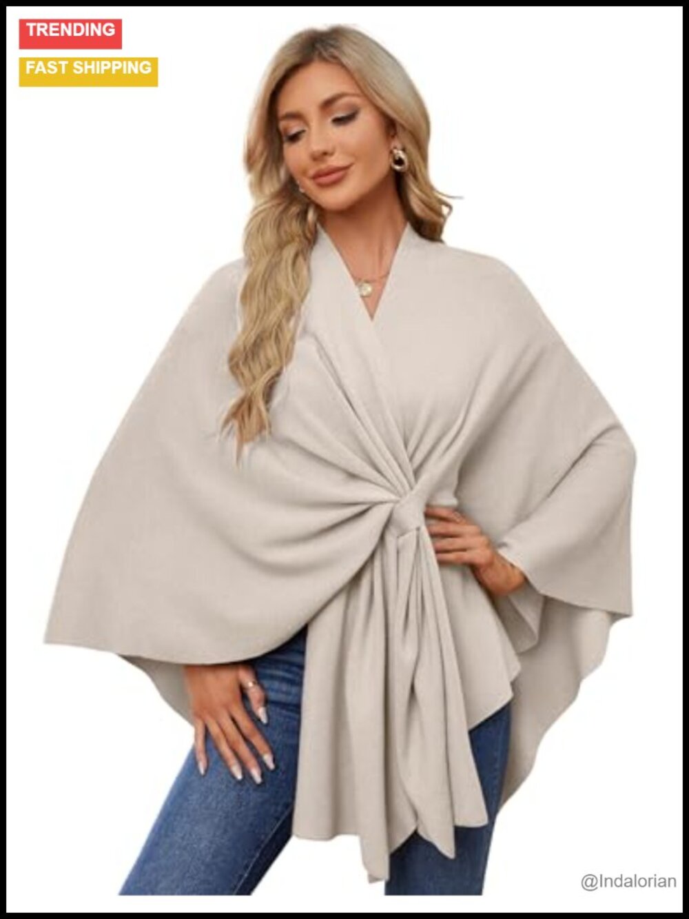 Elegant Shawl Wrap Open Front Poncho Sweater Spring Fall Winter